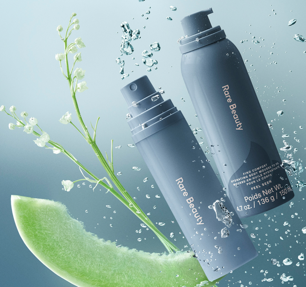 Rare Beauty Feel Seen captured in a fresh, water-driven composition that mirrors the collection’s sensory clarity and body-wellness focus.