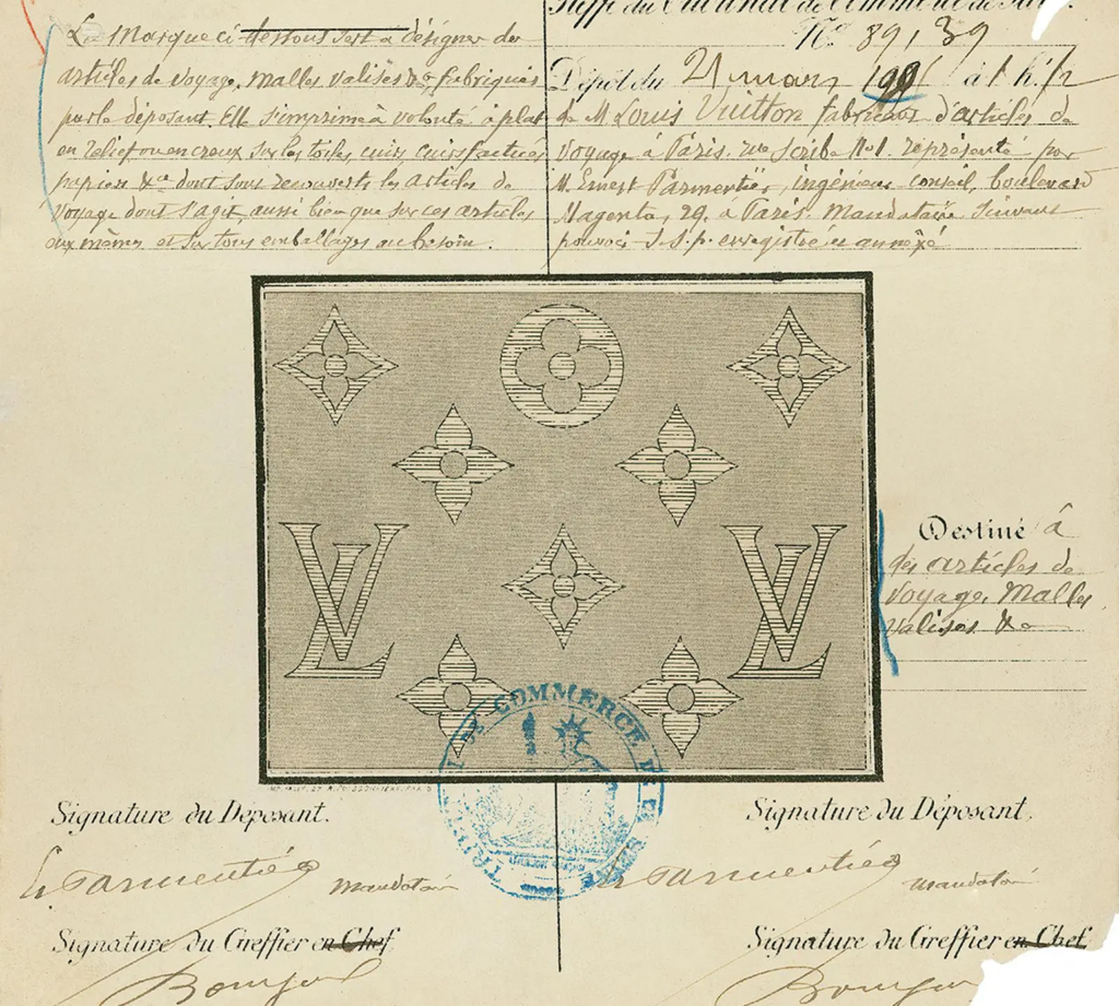 Louis Vuitton Monogram in its original archival registration, a symbol born from function rather than ornament.