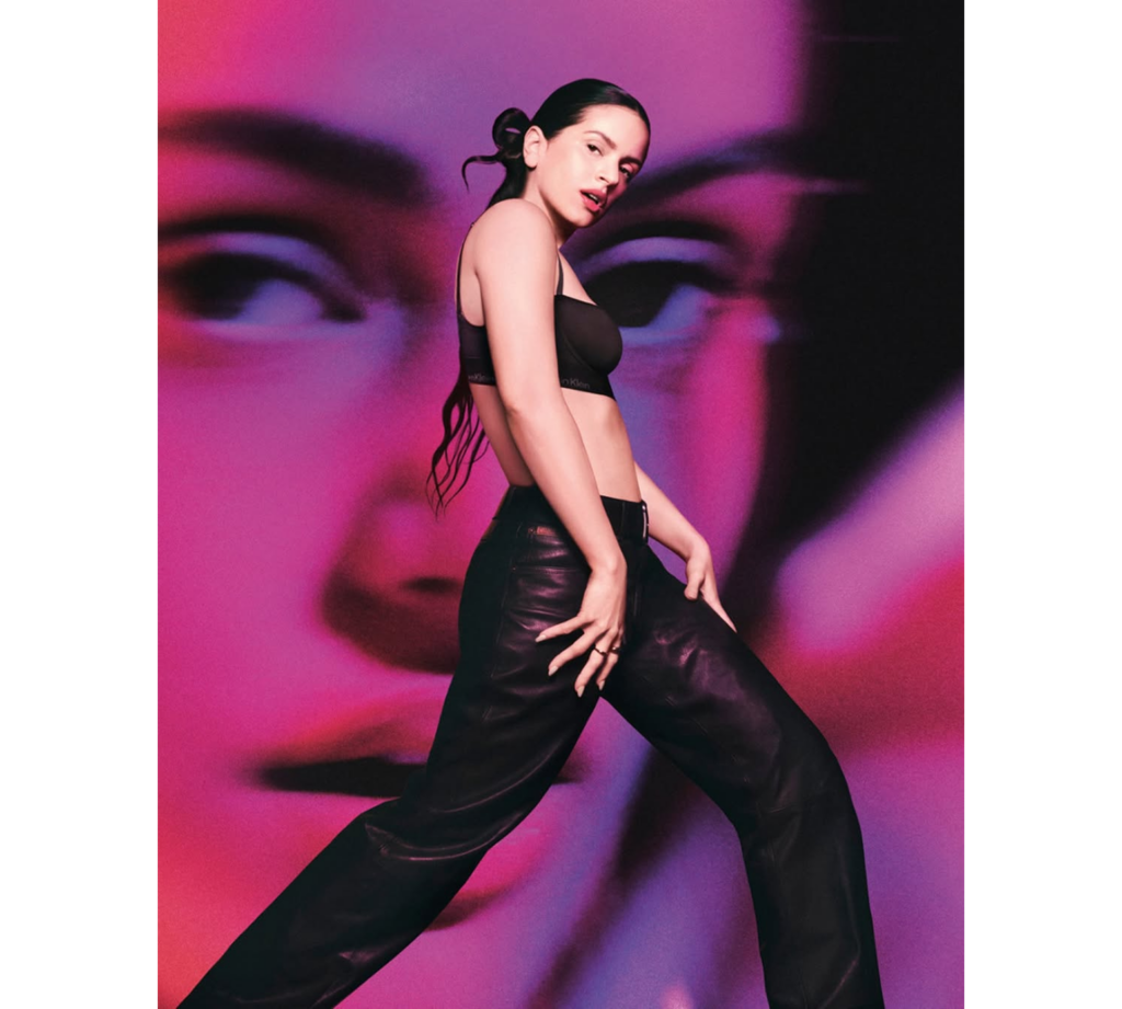Rosalía dancing in the Calvin Klein euphoria elixirs campaign, movement and sensuality expressed through physical intensity.