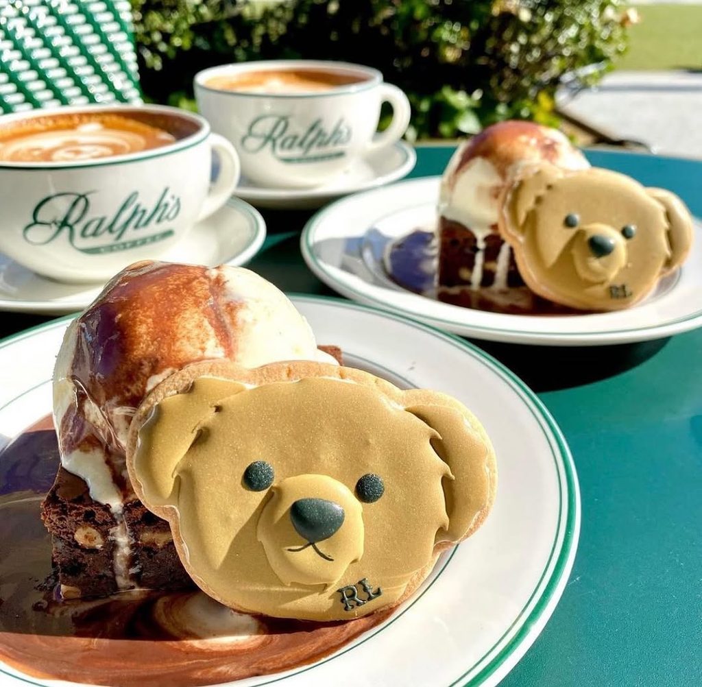 Coffee and desserts featuring Ralph Lauren’s iconic bear at Ralph’s Coffee